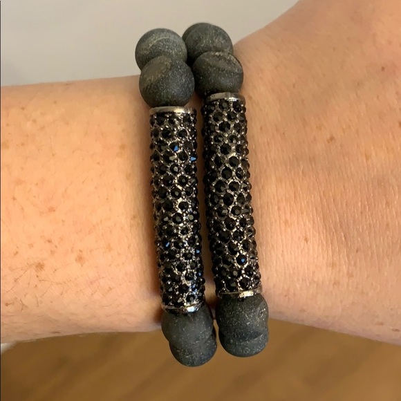 Black agate druzy beaded bracelet - Picture 9 of 9